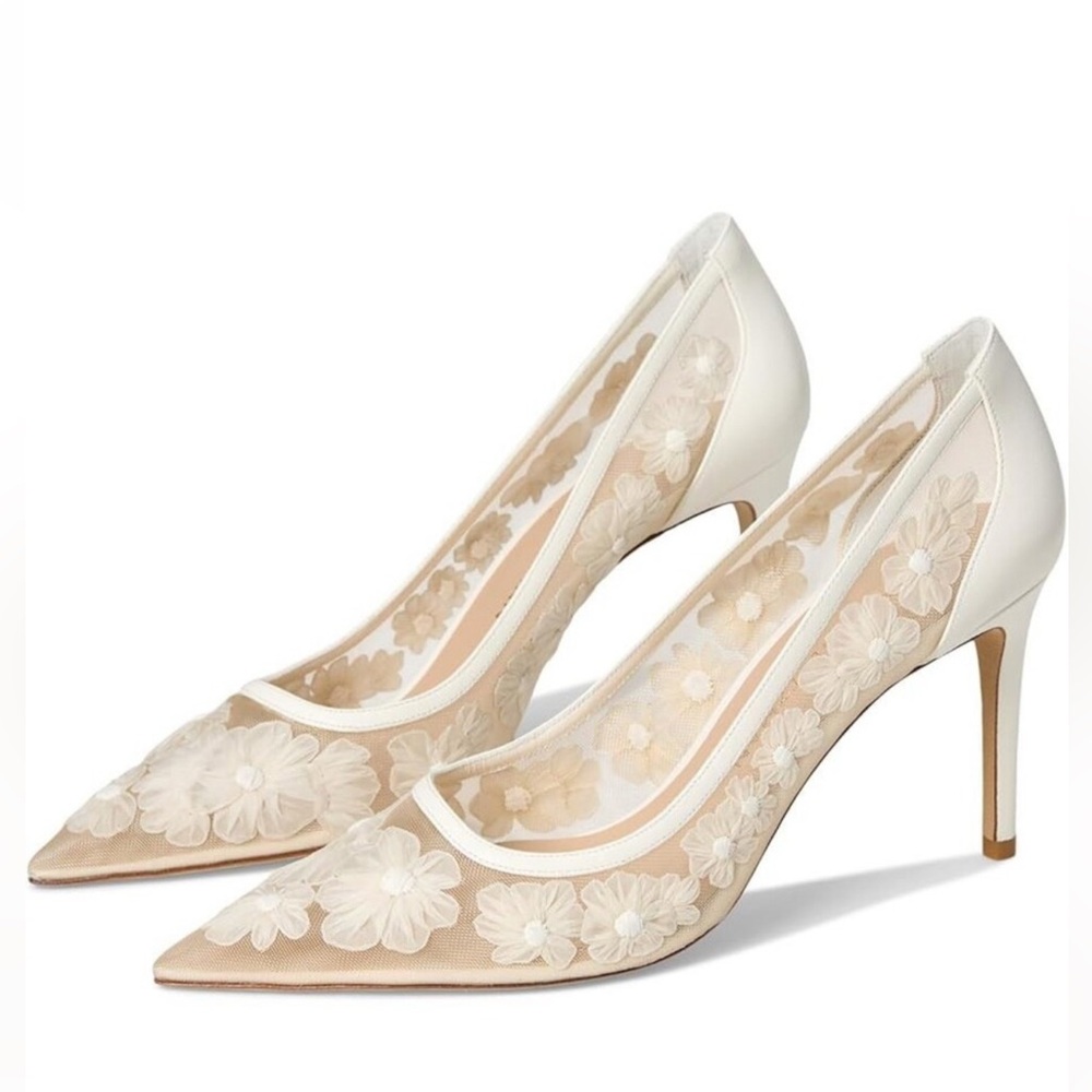 Stuart Weitzman Women's Stuart Power 100 Pumps. Flower details on mesh.